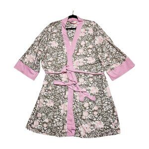 Floral Kimono Wrap Robe Pink Gray XL Cottagecore Lounge